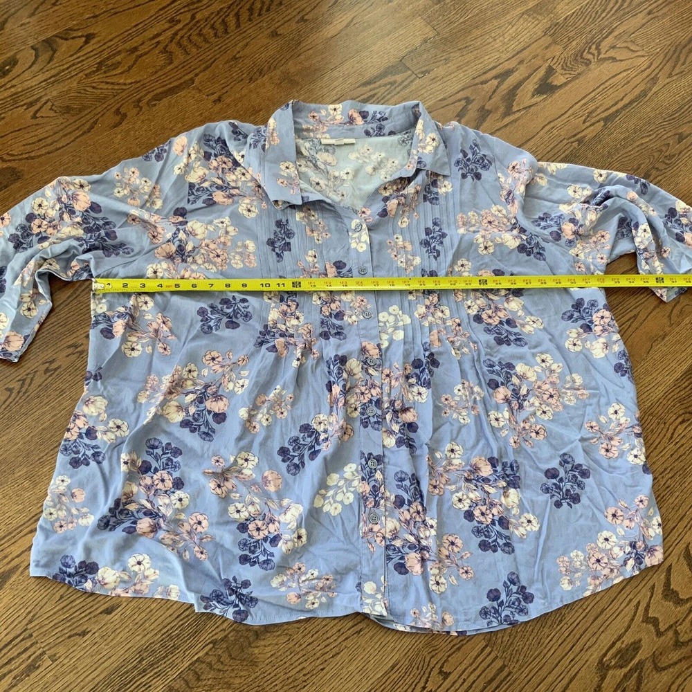 WOMAN WITHIN Blouse Sz 4X 34/36 Purple Floral Pintuck Relaxed Boho Tunic Top NWT - Picture 5 of 10